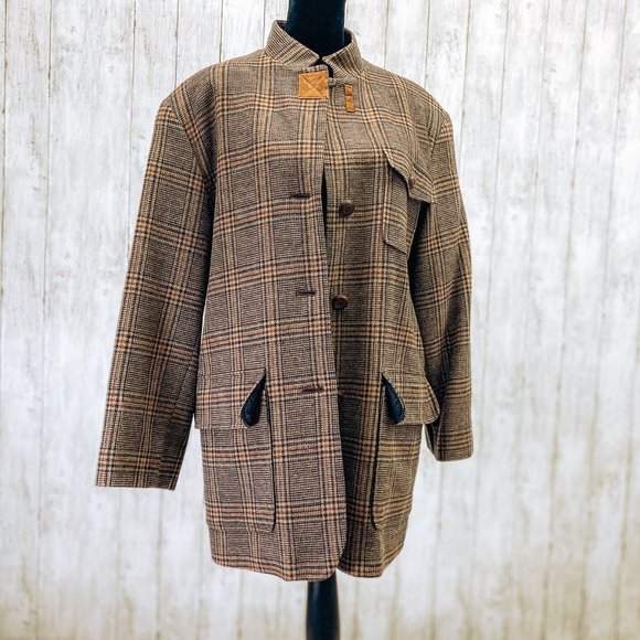 Rare Harve Bernard Ladies Retro Flannel Long Brown Wool Japanese Collar Coat 12 - Picture 6 of 14
